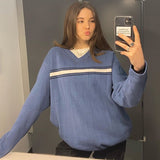 Striped V Neck Oversized Sweater