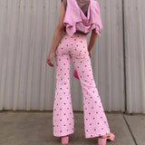 Pink Hearts Bell Bottom Trousers