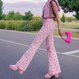 Pink Hearts Bell Bottom Trousers