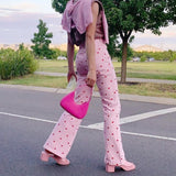 Pink Hearts Bell Bottom Trousers