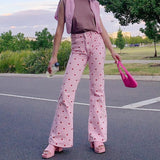 Pink Hearts Bell Bottom Trousers