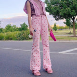 Pink Hearts Bell Bottom Trousers