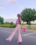 Pink Hearts Bell Bottom Trousers