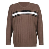 Striped V Neck Oversized Sweater