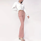 Pink Checkerboard High Waisted Jeans