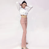 Pink Checkerboard High Waisted Jeans