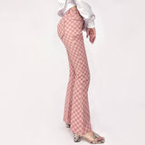 Pink Checkerboard High Waisted Jeans