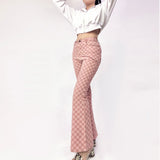 Pink Checkerboard High Waisted Jeans