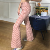 Pink Checkerboard High Waisted Jeans