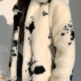 Turn Down Collar Speckled Fur Coat