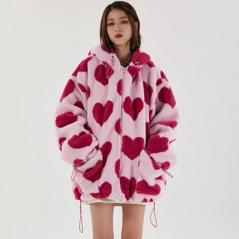 Oversized Hearts Sherpa Coat