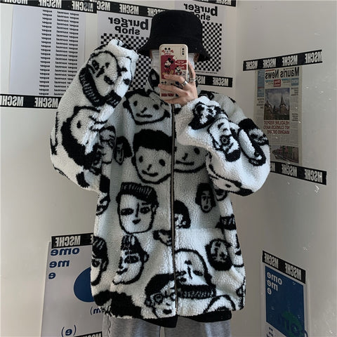 "Faces" Sherpa Zip Up Jacket
