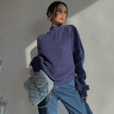 Ribbed Zip Up Knitted Sweater