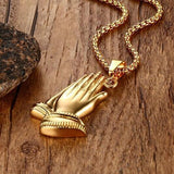 Gold Plated Praying Hands Necklace