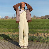 Wide Leg White Overalls Jeans