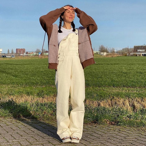 Wide Leg White Overalls Jeans