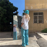 Teal Blue Corduroy Wide Leg Pants