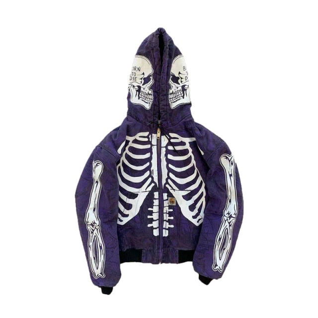 Skeleton Zip Up Hoodie – White Market