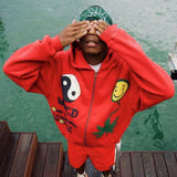 Oversized Smiley Weed Zip Up Hoodie
