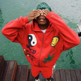 Oversized Smiley Weed Zip Up Hoodie