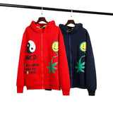 Oversized Smiley Weed Zip Up Hoodie