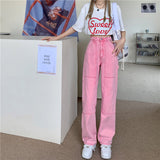 High Waisted Pink Work Jeans