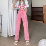 High Waisted Pink Work Jeans