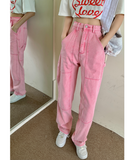 High Waisted Pink Work Jeans