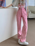 High Waisted Pink Work Jeans
