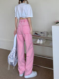 High Waisted Pink Work Jeans