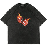 Flaming Dice Distressed Oversized Tee