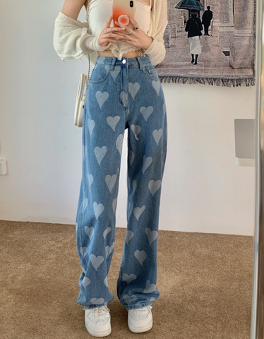 High Waisted Heart Acid Jeans