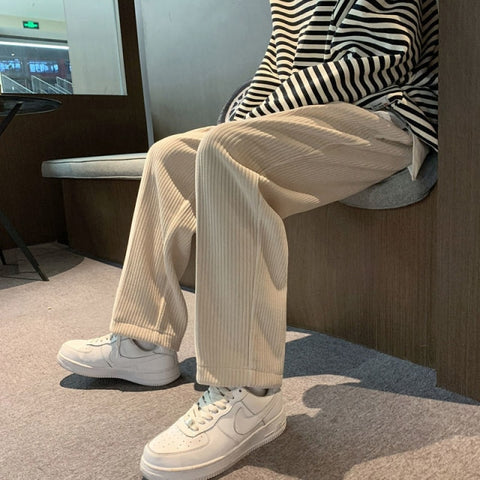 Pleated Corduroy Wide Trousers