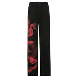Snake Printed Straight Jeans