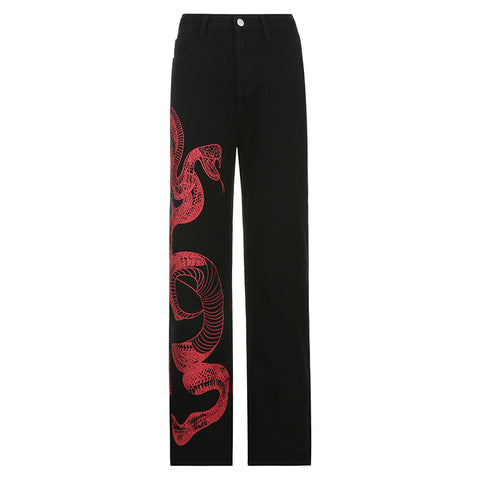 Snake Printed Straight Jeans