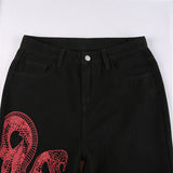 Snake Printed Straight Jeans