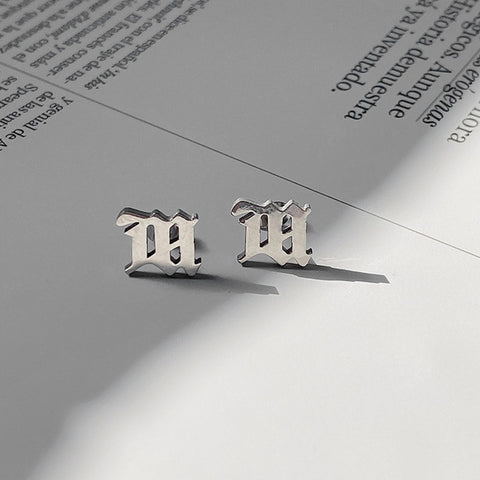 "M" Old English Earrings