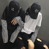 Striped Layered Tee With Extended Sleeves