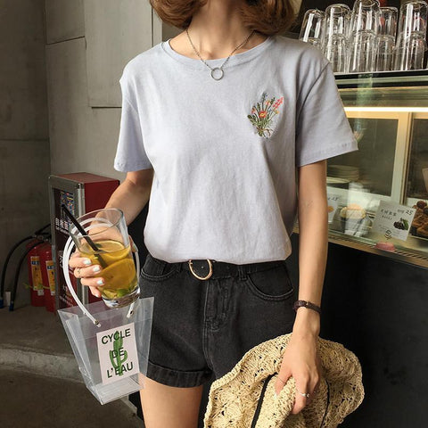 Embroidered Flower Tee