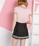 Pleated Striped Skirt