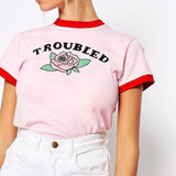 "Troubled" Rose Tee