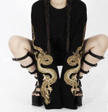Dragon Embroidered Extended Sleeve Top