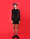 Black Pleated Skirt With Buckle