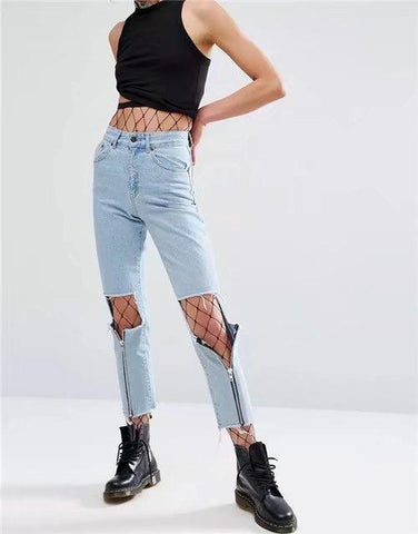Cut Knee Zip Jeans