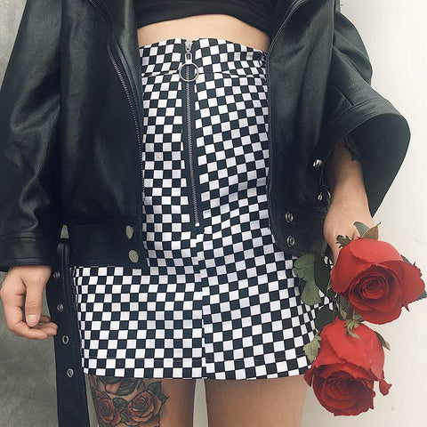 CHECKERBOARD ZIP MINI SKIRT