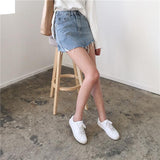 Asymmetrical Distressed Jean Skirt