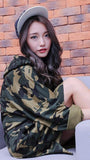 Drop Shoulder Camouflage Hooded Long Sleeve