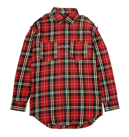 Distressed Plaid Flannel Shirt