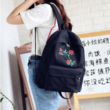 Embroidered Rose Canvas Backpack