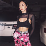 Cropped Mesh Long Sleeve Top